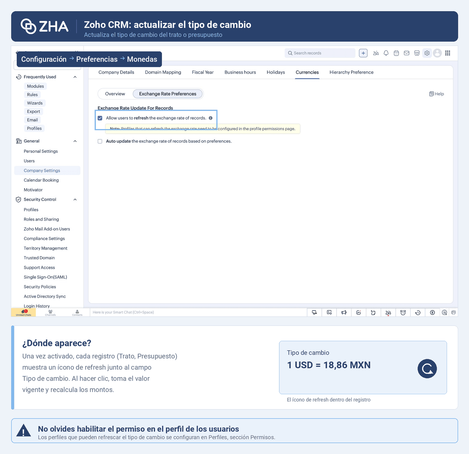 Zoho CRM ahora sí te deja actualizar el tipo de cambio de un Trato